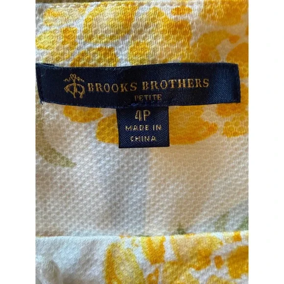 Brooks Brothers Pineapple Print Shift Dress Womens 4 Petite White Yellow Preppy - Picture 11 of 13